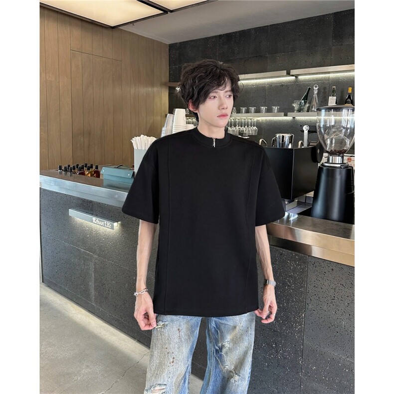 夏季新款cleanfit短袖设计感小众男半拉链T恤休闲五分袖ST594-P35,男装T恤,星座412-2