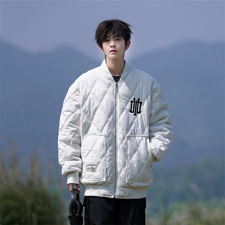 M3077-P75冬季新款菱形格棒球服宽松加厚刺绣棉衣,男装棉衣,星座109