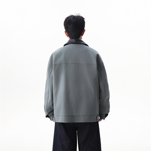 包现货-拼接翻领工装秋季水洗做旧夹克高级感外套218-7-JK61-P95图片