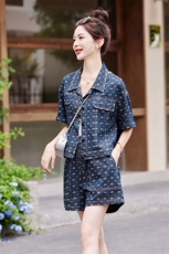 休闲运动套装女夏2025新款小个子牛仔短袖上衣短裤减龄，女装套装/套裙，瑶迪依秀
