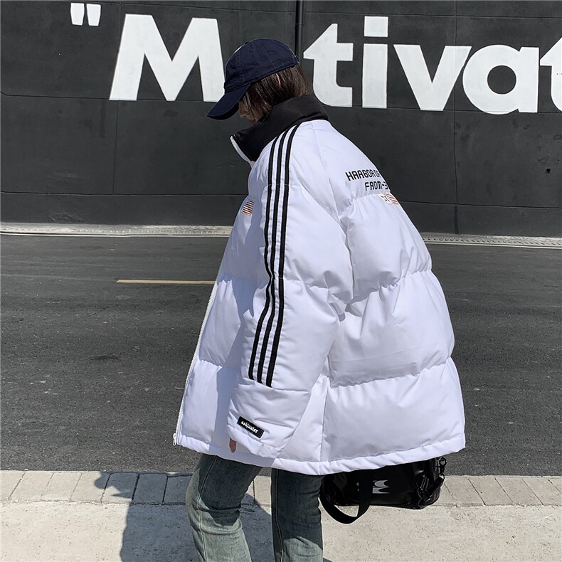 EQ336美式拼接撞色印花棉服外套女2024新款情侣装冬装面包服,男装棉衣,电商C306-1