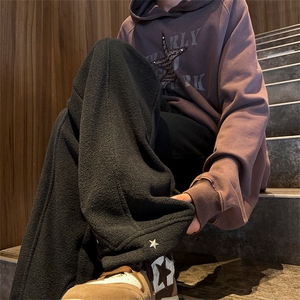 摇粒绒长裤D2272-TP50控价68冬季港风直筒男星星开叉休闲裤