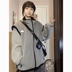 外套女2025新款秋冬款美式休闲宽松百搭开衫夹克外套纯色，男装夹克，星座506A