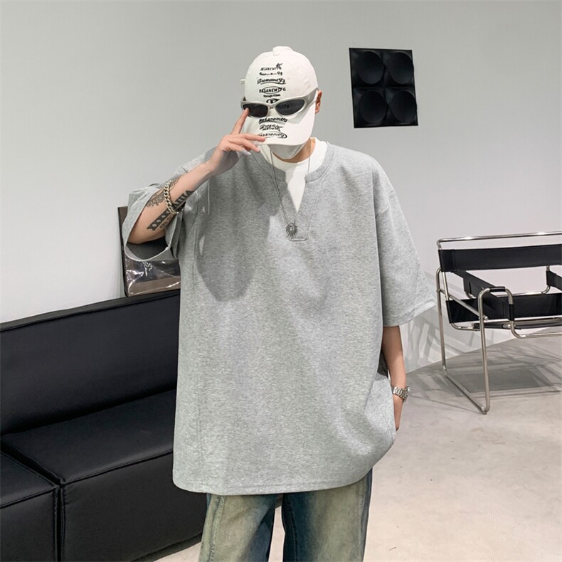 夏季新款小众设计假两件短袖T恤薄款宽松休闲百搭上衣,男装T恤,星座410-7