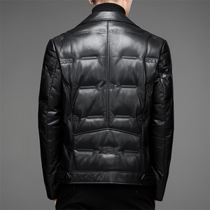 DLSN22070羽绒皮衣男头层绵羊皮白鸭绒羽绒服皮风衣P1300图片