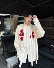 现货25春秋新品燃烧玫瑰设计感手工花卉植物系长袖衬衫CS67-P98，男装衬衫，电商B288