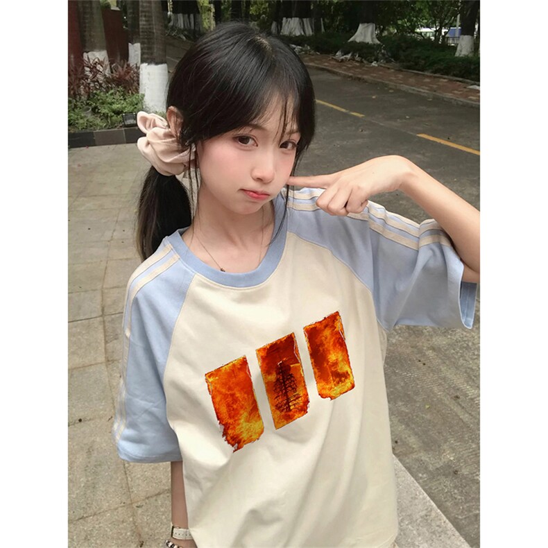 抖音得物品质二开240克宽松纯棉美式潮牌插肩三杠织带短袖T恤,男装T恤,电商A486