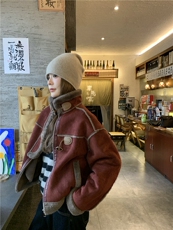 现货新款安哥拉红皮毛一体外套HW83P170K258，女装短外套，2D035