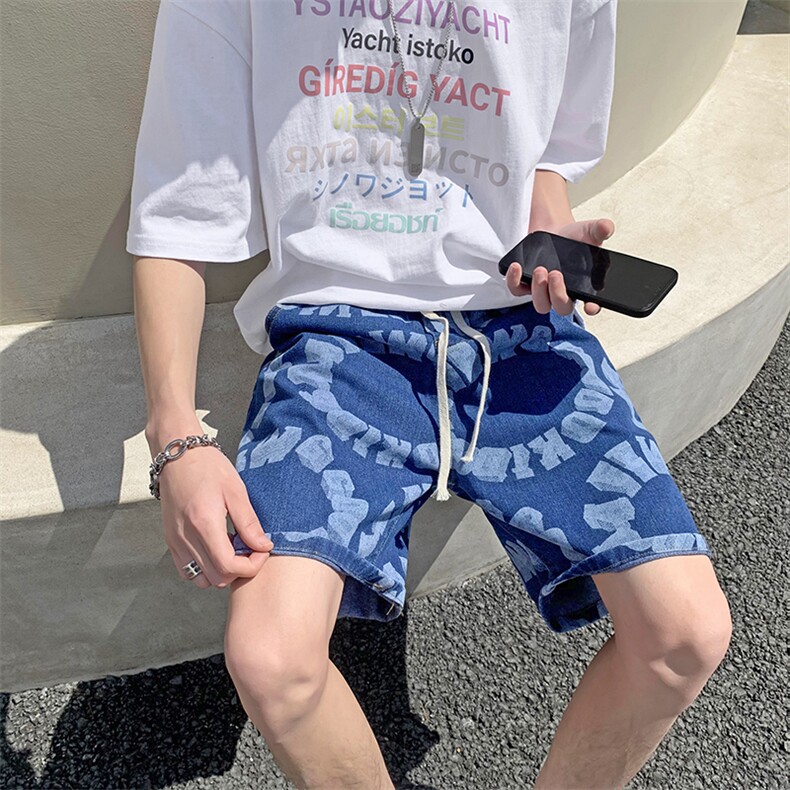 美式牛仔短裤男夏季薄款潮牌ins宽松直筒裤衩五分中裤G30377-p40,男装牛仔裤,星座1008