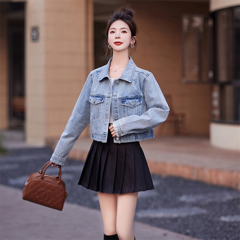 现货，牛仔外套双层下摆，里层洗毛边P138K189,女装牛仔外套,慧峰