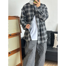 2025潮流格子衬衫男港风休闲长袖外套青少年男装CS275-P35，男装衬衫，星座301C-5