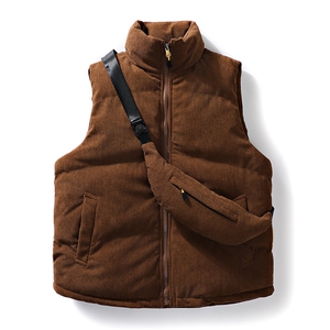 冬季灯芯绒棉马甲男日系复古加厚立领棉服情侣外套配挎包8516-P70图片