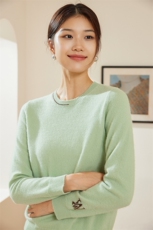 提花刺绣设计气质休闲女士圆领时尚百搭通勤，女装羊绒衫，澳冬特羊绒