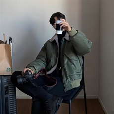 【有货】DW6130-P88简约新款军绿色羊羔毛翻领棉服男款冬季慵懒，男装夹克，星座603-2