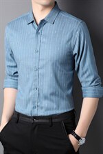 春秋季衬衫男长袖中年休闲商务高端冰丝条纹衬衣男2023新款男装，男装衬衫，电商B212（原钱塘6029）