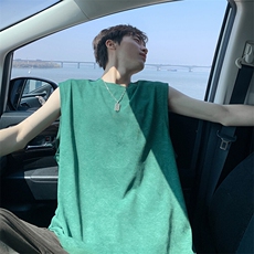 得物抖音品质二开240克宽松纯棉美式扎染做旧工艺坎肩背心无袖T恤，男装T恤，电商A486