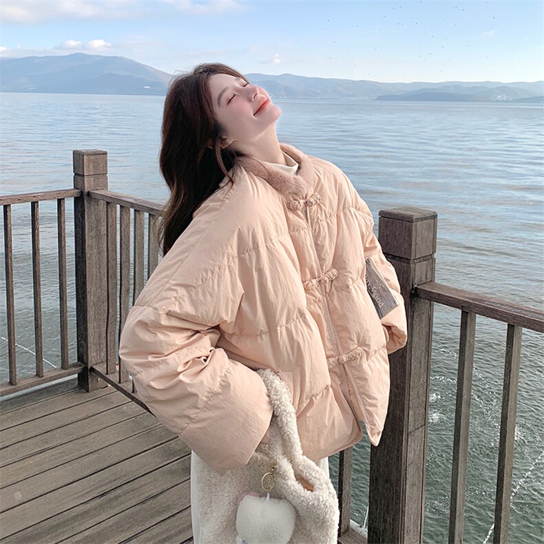 粉色新中式盘扣减龄羽绒服女2025冬季新款小个子保暖气质休闲外套图片