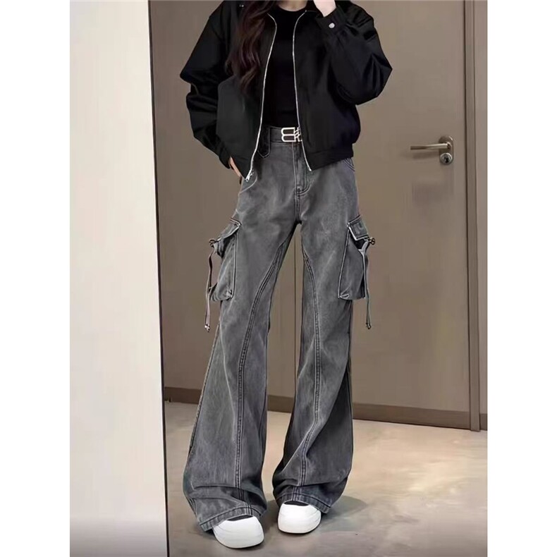 春季高街复古工装多口袋牛仔裤男女新款直筒微喇裤子LA4100-P58,男装牛仔裤,星座1008