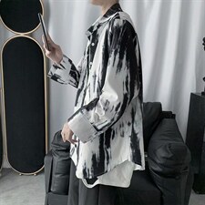 扎染长袖衬衫男士潮牌宽松复古休闲中性衬衣港风外套cs014-p35图片