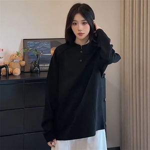 抖音得物品质美式高街重磅曼巴棉拼接cleanfit亨利领卫衣长袖T恤图片