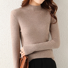 2025年秋季新款百搭女士纯色长袖保暖高领针织衫，女装针织衫/毛衣，丹芙娇羊绒