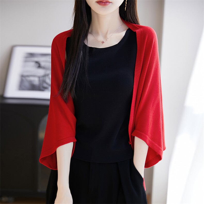 莱赛尔针织披肩防晒衣外套女2025新款慵懒宽松外搭上衣冰丝空调衫,饰品披肩,朝思羊绒
