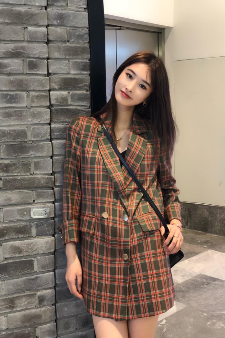 SGH2103春季新款格子款青春靓丽百搭简约西装外套,女装西装,L·H·X