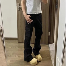 美式高街直筒微喇多口袋工装裤男女宽松显瘦复古牛仔裤休闲裤子，男装休闲裤，星座506A