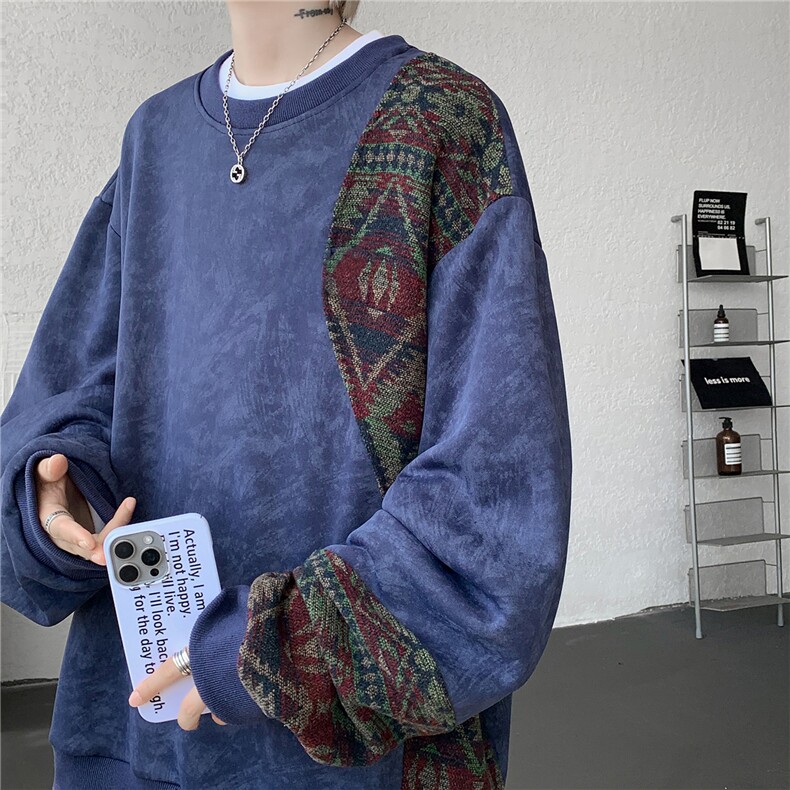 现货WY10169-特P50新中式重磅圆领拼接长袖套头上衣大码卫衣外套,女装短外套,电商A059