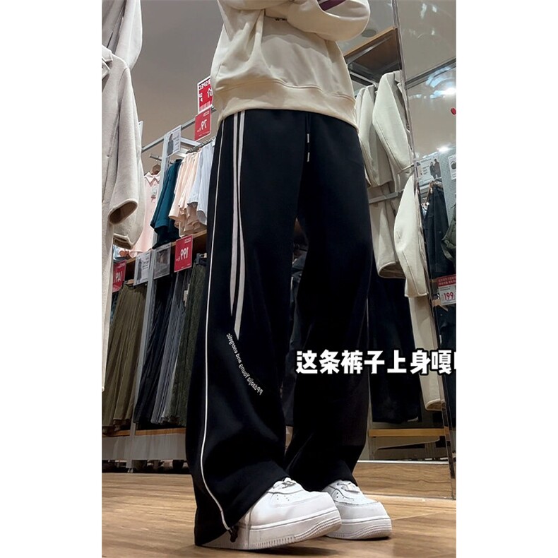 特批P33无差价2025设计感条纹撞色拼接运动卫裤男时尚拖地裤K1699,男装休闲裤,电商A001