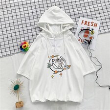 LD54142-P45连帽短袖t恤男大码胖子带帽五分袖中袖