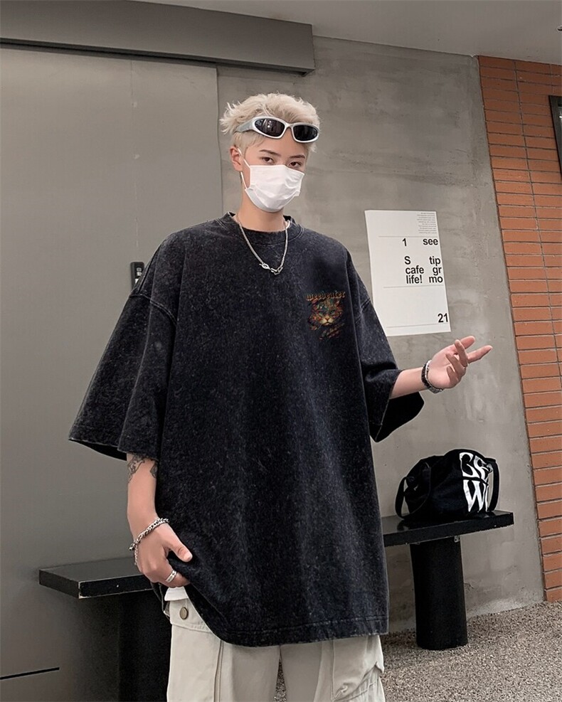 潮牌宽松短袖t恤蜡染美式复古高街水洗做旧517A-2-SX277-P38,男装T恤,星座517A-2