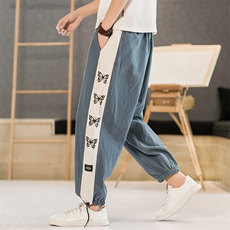 K296P35酒店风2024春夏季新款亚麻时尚宽松百搭风束脚九分裤，男装休闲裤，电商A026