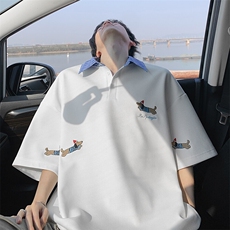 特批P30无差价华夫格刺绣腊肠狗格子亨利领大码短袖T恤男T5172，男装T恤，电商A001
