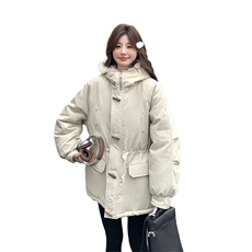 现货牛角扣加厚羊羔毛连帽休闲派克服5832-P275-K408，女装派克服，2C159