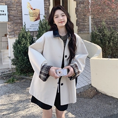 撞色卡其色格子风衣外套女2025春秋新款韩系小个子高级感翻领大衣，女装风衣，2C127