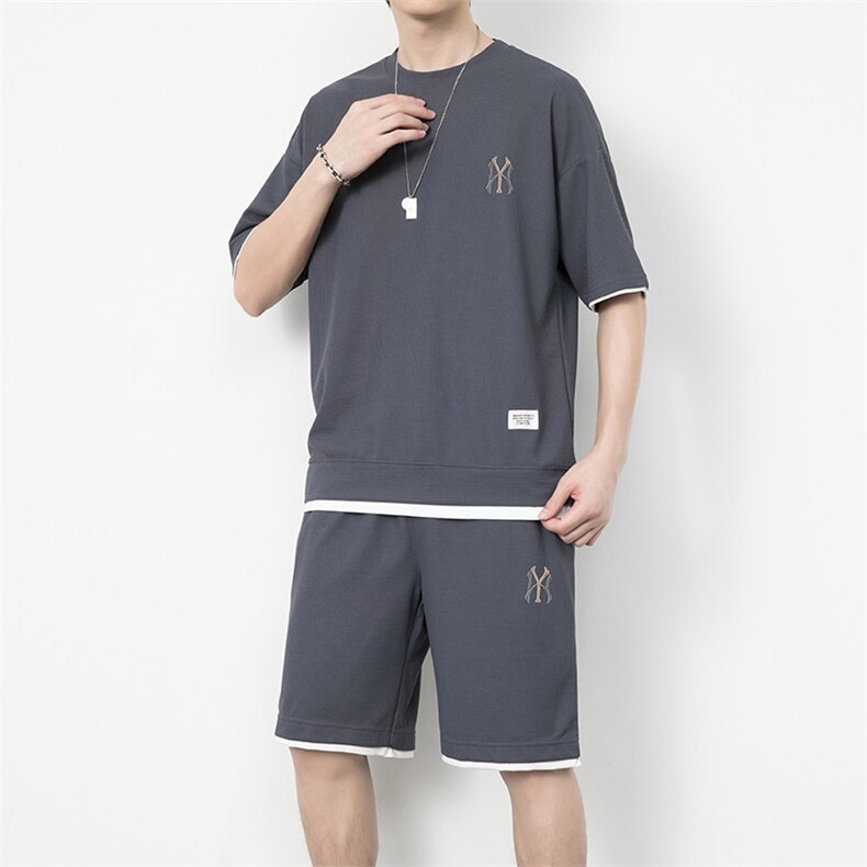 7538-P55夏季华夫格短袖T恤套装男士,男装T恤,电商D310B-1