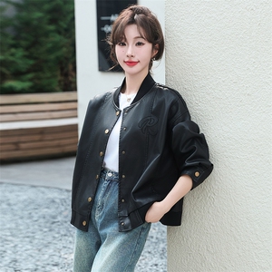 黑色皮衣夹克女2024春秋新款休闲港风复古高级感小个子棒球服外套图片