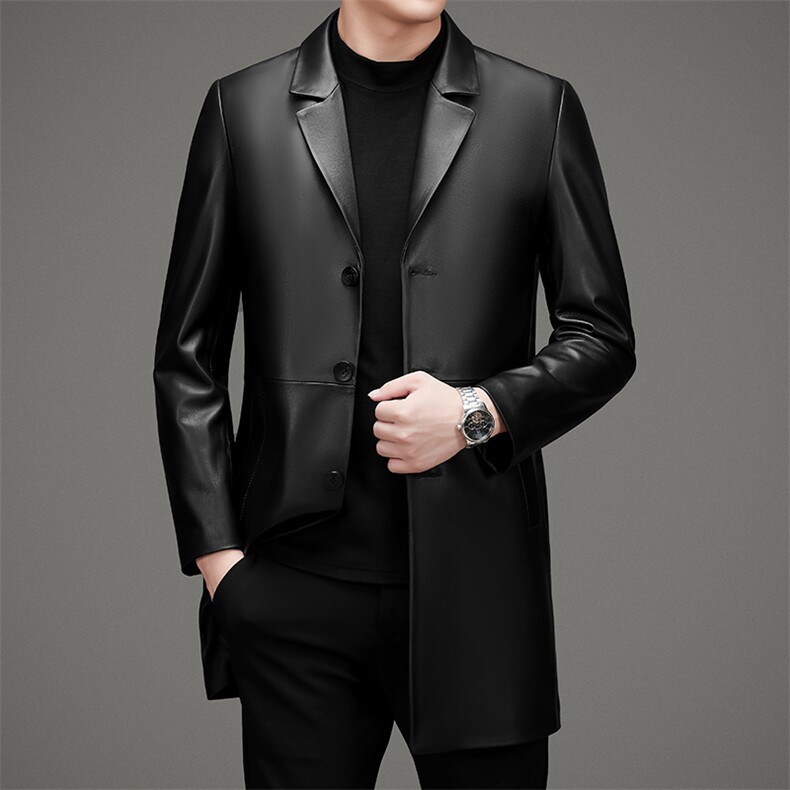 DLSN1873海宁春秋新款男式绵羊皮皮衣男大翻领修身皮风衣，男装风衣，电商B360