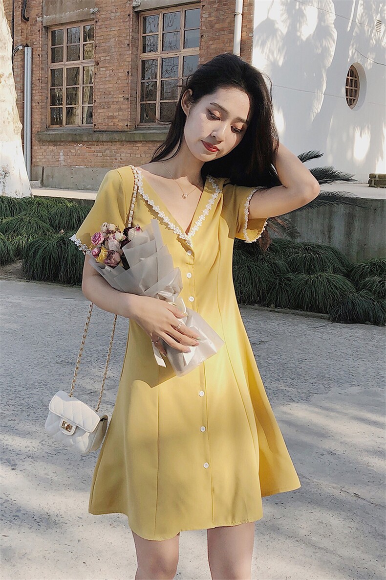 现货2021夏季新品V领连衣裙浙宝292A货号T021,女装连衣裙,时倾STUDIO