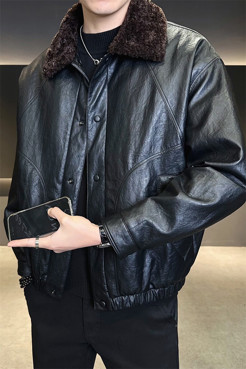 皮毛一体加绒加厚皮衣外套男士泰迪毛棉衣801-P215(控券后298),男装皮衣,电商B338