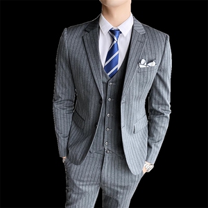 条纹男装西服套装三件套修身商务礼服W2032-P260图片