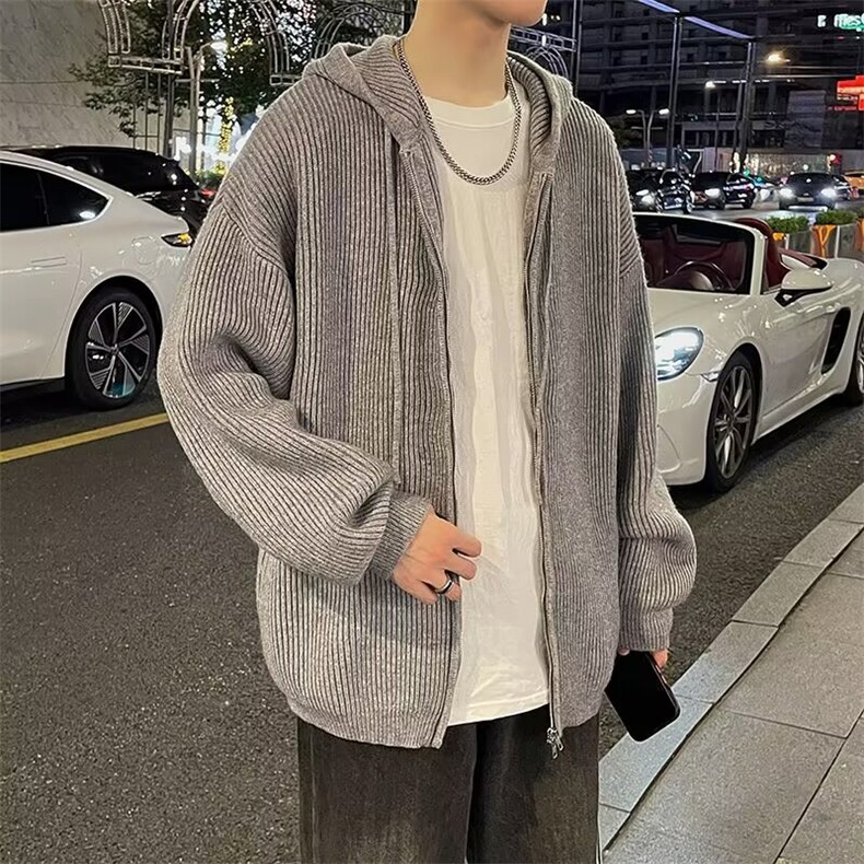 美式针织开衫毛衣外套男春秋新款复古慵懒风潮牌百搭纯色拉链线衣,男装针织衫/毛衣,星座1013