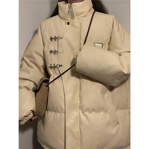 1中性立领PU皮复古做旧金属飞机扣大码M-5XL棉衣MY77726P148控198图片