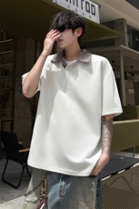 夏装2025新款千鸟格拼接翻领短袖T恤POLO衫夏季男装半袖S421特38，男装Polo衫，电商A233-1