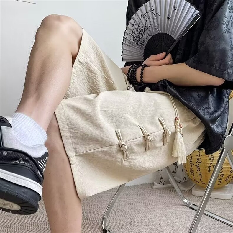 新中式盘扣休闲短裤男夏季外穿风宽松男装五分裤子D15,男装牛仔裤,星座1116A-1（原606A）