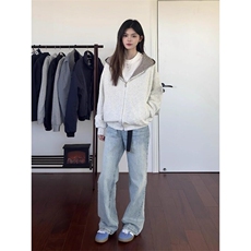 W9720-P78网图现货复古千鸟格双面穿格子拉链开衫卫衣clean外套，女装短外套，星座1608-2