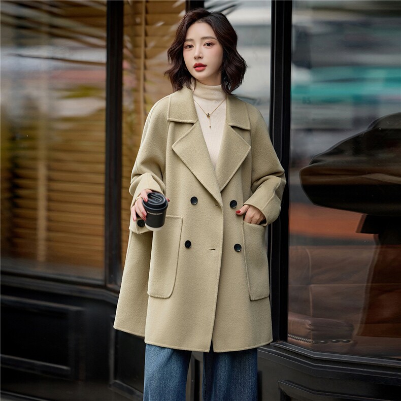 爆现货《2025秋冬新款中长款双面呢大衣轻奢时尚高级显瘦》,女装双面呢大衣,米莱