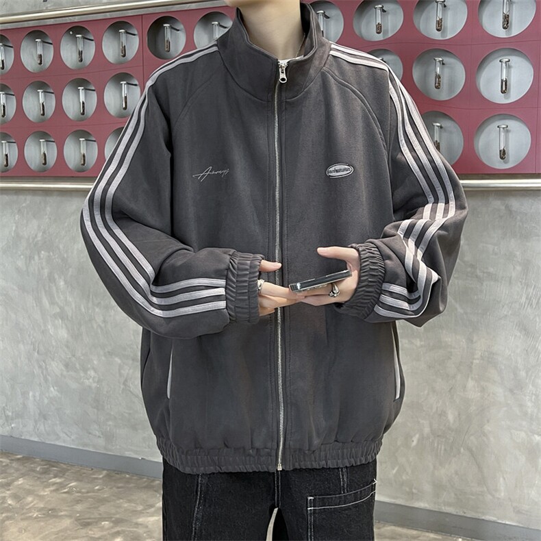 美式三条杠立领夹克男春秋宽松开衫卫衣休闲运动外套WY052-P50,男装夹克,星座308B-1