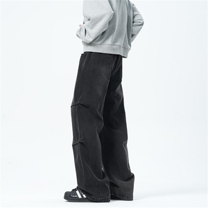 主推【S-4XL】现货！褶皱牛仔裤男水洗直筒裤子A080-8203-P65控88图片